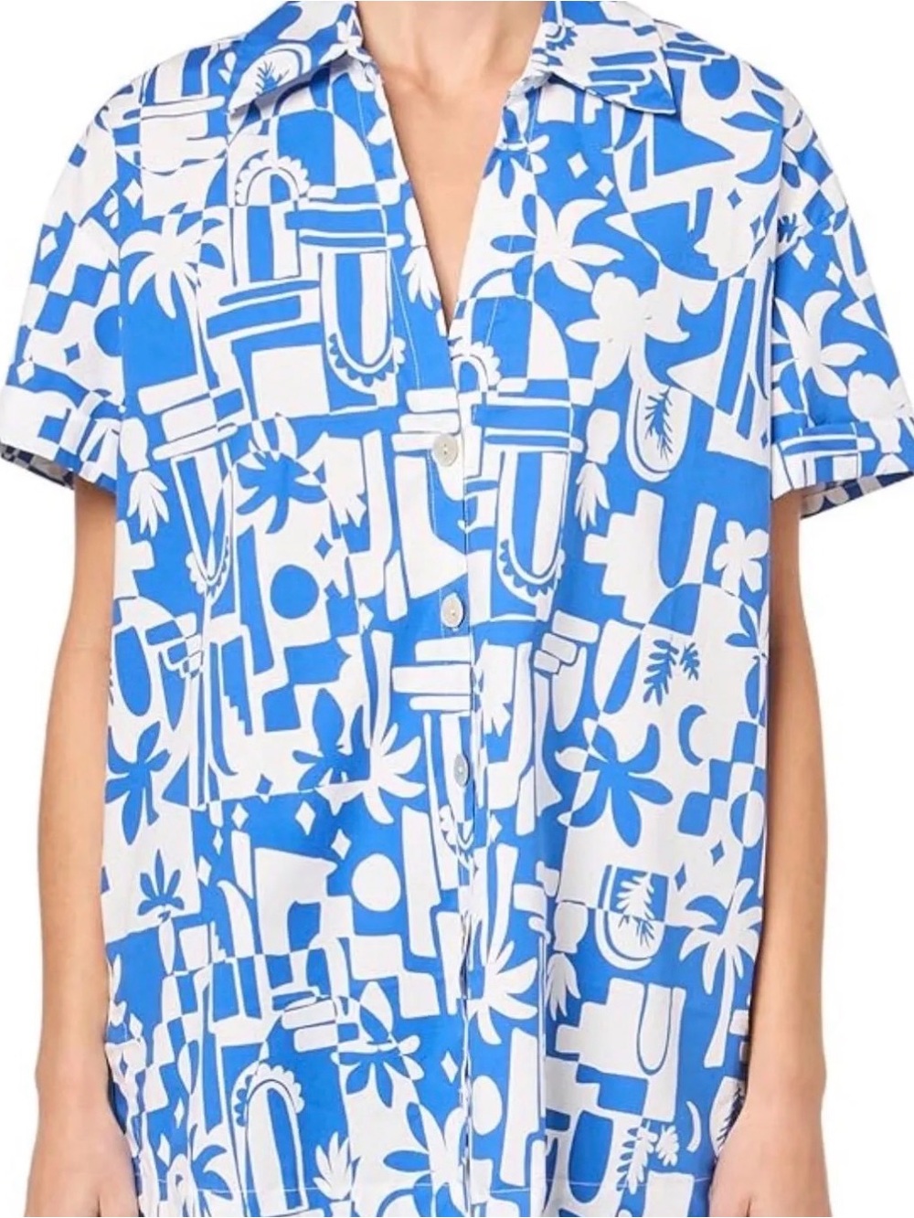 Show Me Your MuMu Blue and White Abstract Button-Down Shirt